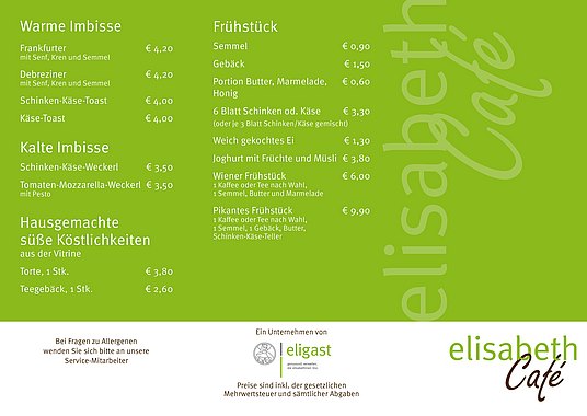 Elisabeth Cafe Menü